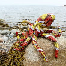 Load image into Gallery viewer, Octopus Soft Sculpture - Abstract Red and Yellow with Gold Foil Fabric