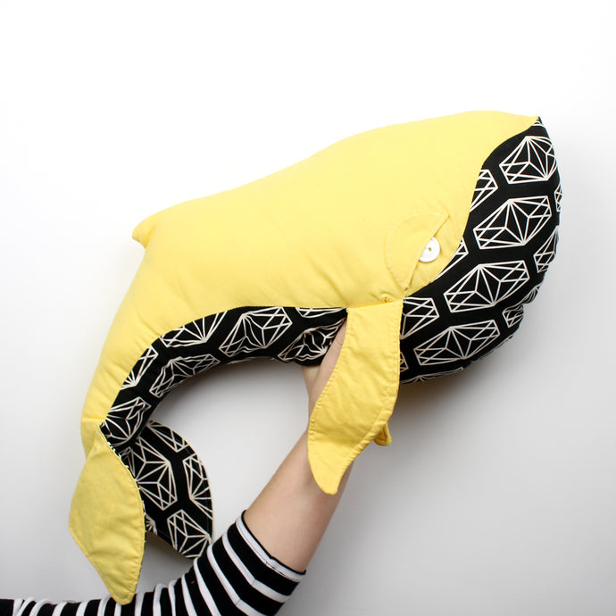 Large Whale Pillow - Yellow/Black